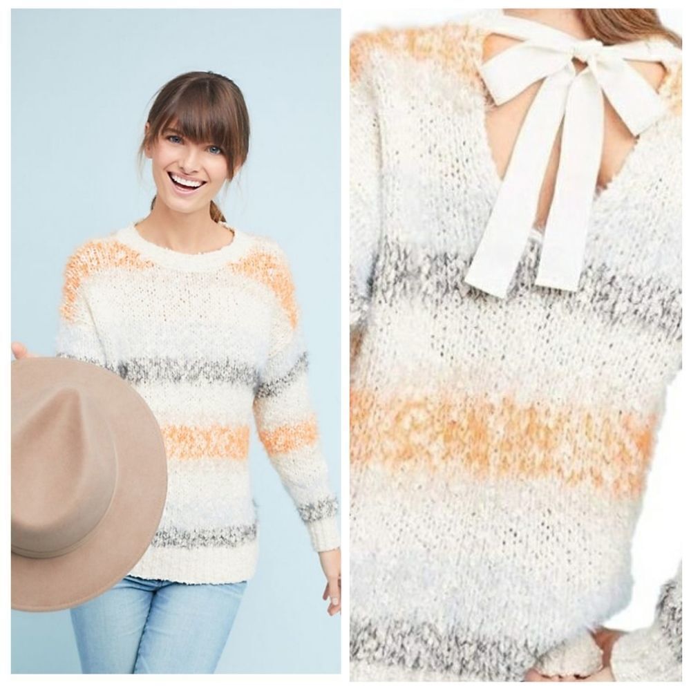 ANTHROPOLOGIE Meadow Rue sweater striped tie back Kennedy‎ jumper top XS